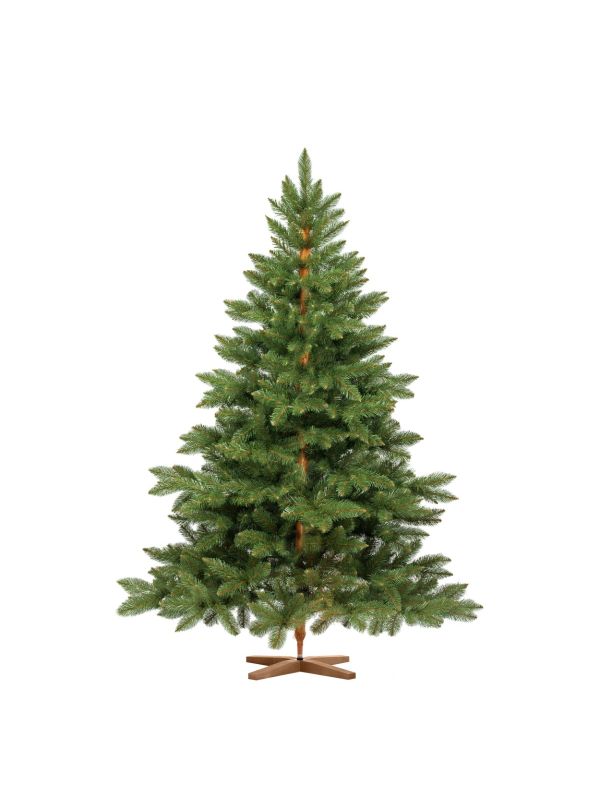 Sztuczna choinka FairyTrees FT14B-180 – okazała jodła Nordmanna o wysokości 180 cm, z igłami z PVC i brązowym pniem.