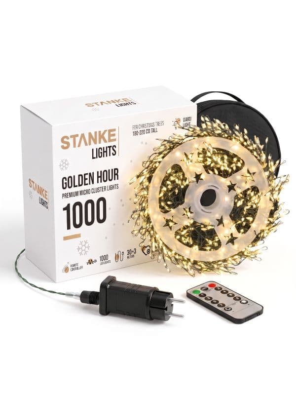 Lampki Choinkowe LED GoldenHour 1000 LED 30 m Białe Ciepłe &ndash; Ekskluzywne Oświetlenie na Dużą Choinkę 