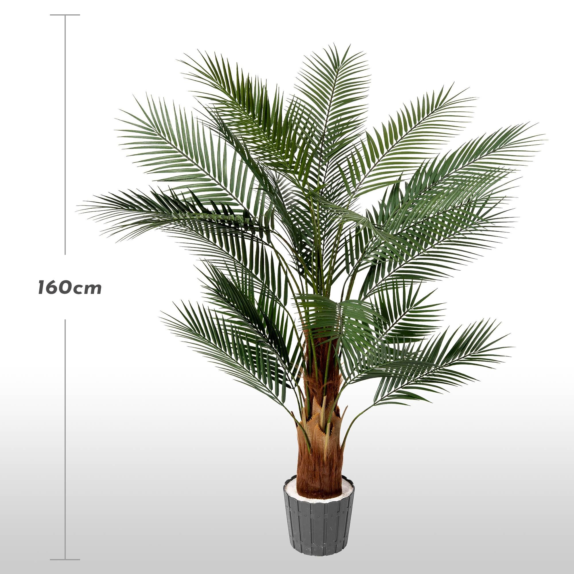 Sztuczna monstera na pniu 160 cm FairyTrees na jasnym tle z oznaczoną wysokością rośliny.